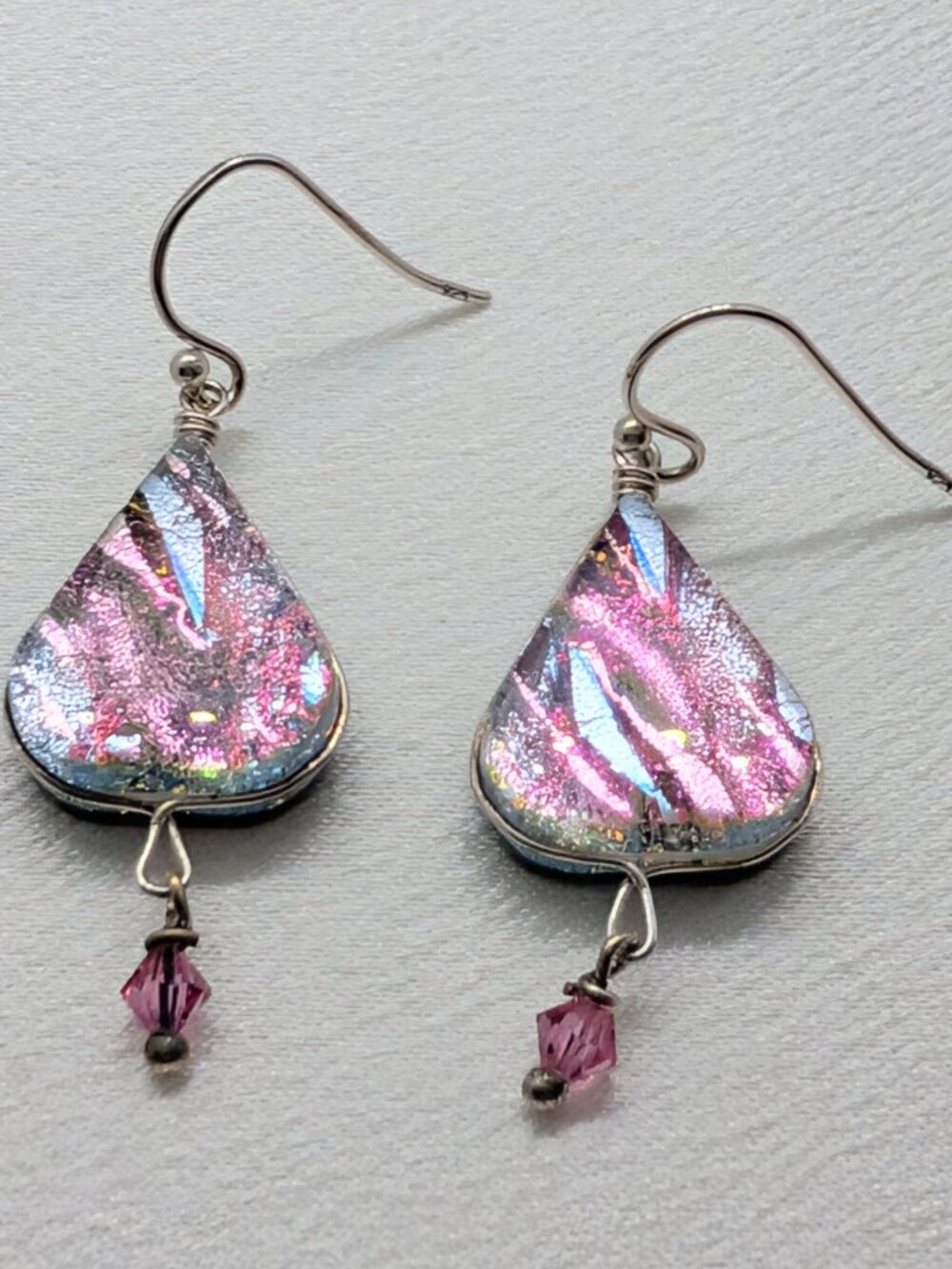 NWOT Pink Dichroic Glass French Wire Earrings